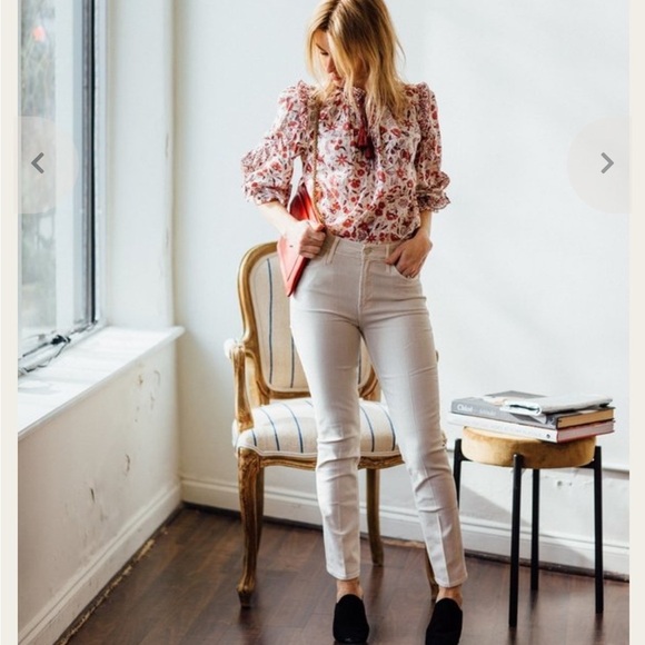 Mother Jean The Mid Rise Dazzle Ankle Wash Ivory Size 27